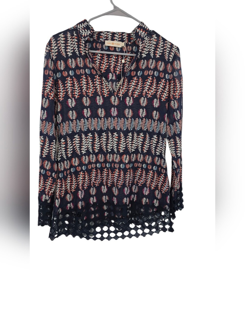 Tory‎ Burch Blue and Pink Graphic Tunic with Mandarin Collar 4